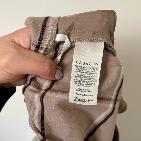 Aritzia Babaton Mina Pant Mid-rise Wide-leg  Brown Beige Plaid - Picture 4 of 5